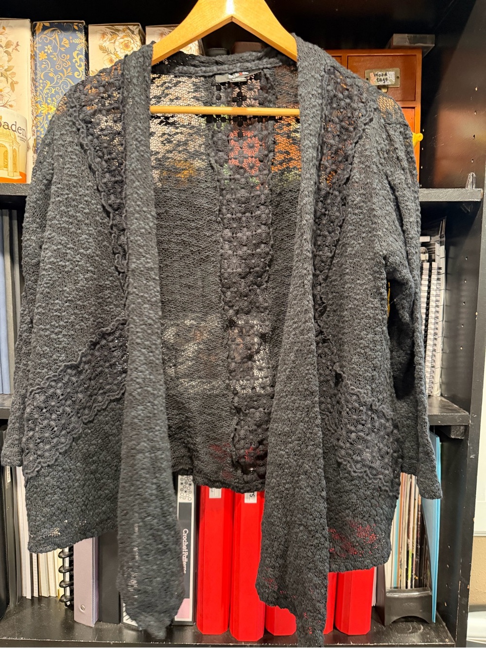 Style & Co. Open-Front Crochet-Trim Cardigan - Charcoal Gray